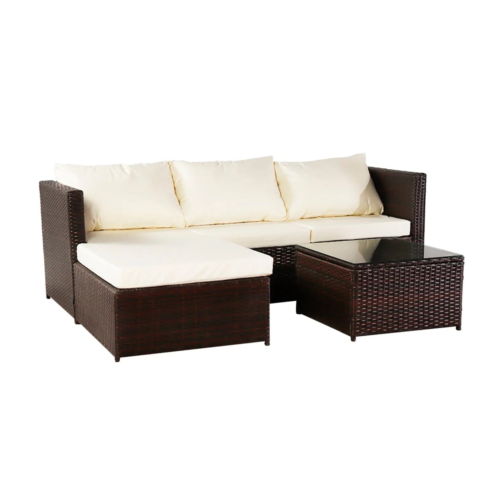 Three-piece Conjoined Sofa Pedal Coffee Table Brown (Combination of 2 Boxes) - Image #1