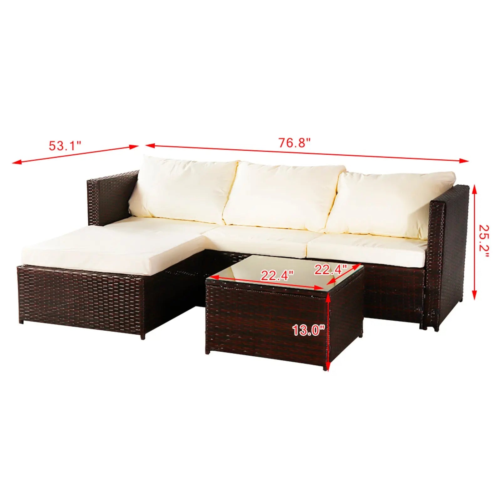 Three-piece Conjoined Sofa Pedal Coffee Table Brown (Combination of 2 Boxes) - Image #3