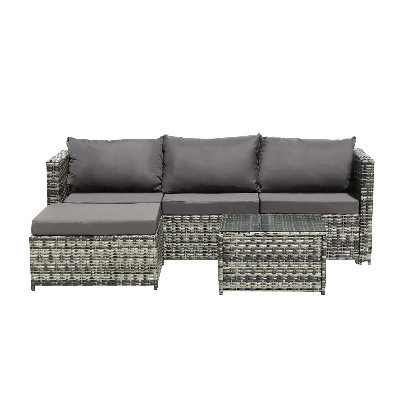 Three-Seater Sofa Pedal Coffee Table Dark Gray Cushion Gray Gradient Rattan  Iron - Image #1