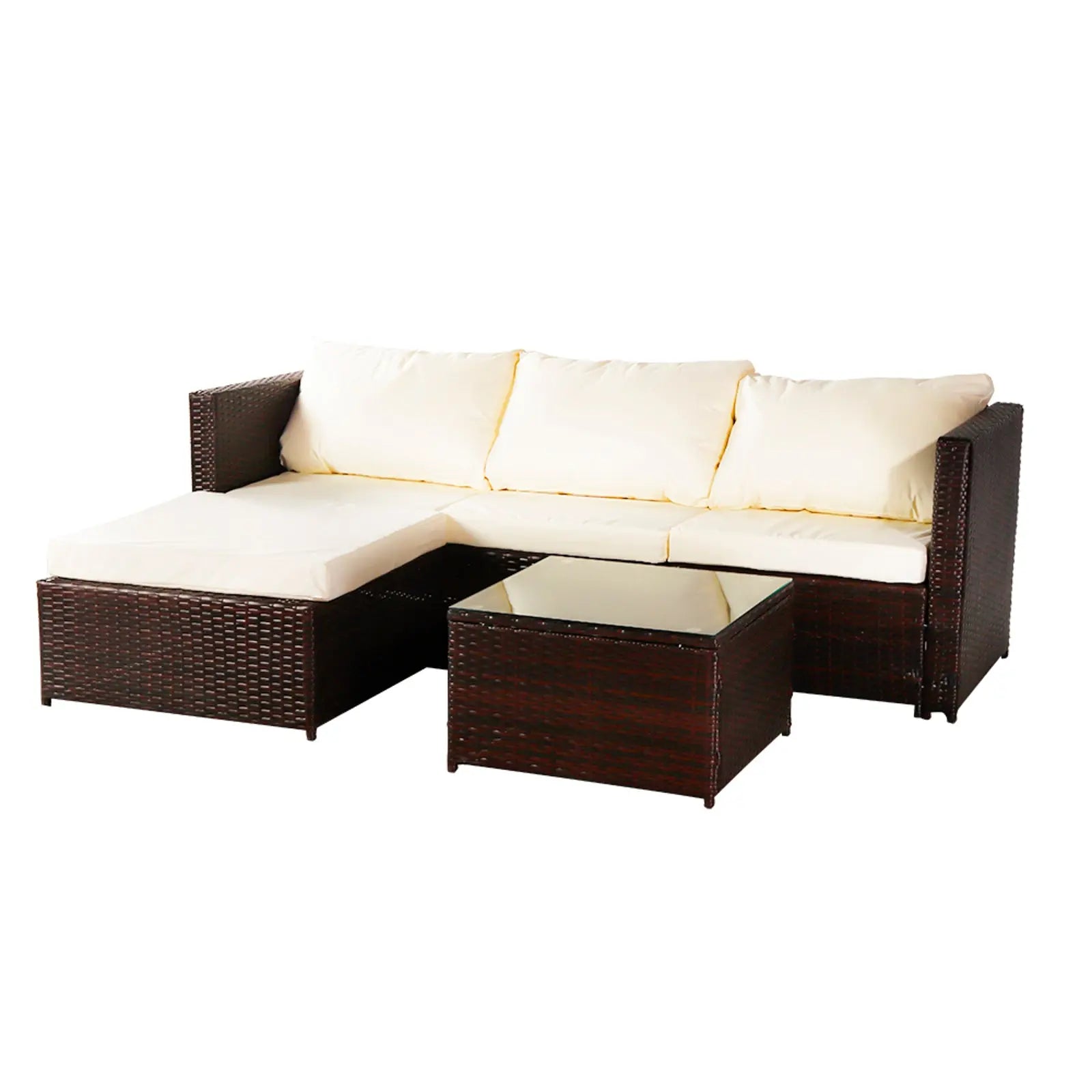 Three-piece Conjoined Sofa Pedal Coffee Table Brown (Combination of 2 Boxes) - Image #5
